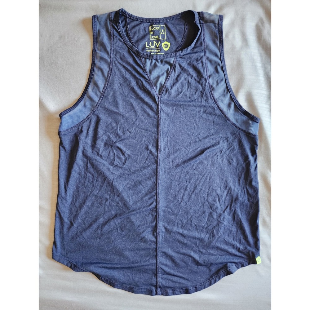Lucky in Love Navy Blue LUV Protection UPF 50+ Mesh Athletic Tank Top Small 4-6